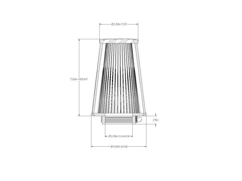 aFe POWER Universal Clamp-On Air Filter / D2 Dura-Dry Media 2-1/2in F x 5in B x 3-1/2in T x 7inH