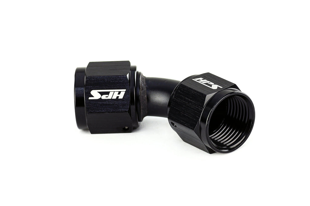 HPS Performance 45 Degree -12 AN Female to Female Swivel Coupling Adapter, Aluminum, Black